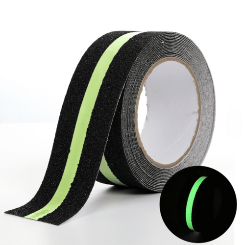 Самоклеящаяся противоскользящая лента Anti Slip Tape крупной зернистости (60 grit). Цвет: черная с фотолюминесцентной полосой