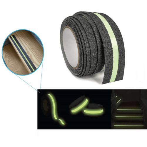 Самоклеящаяся противоскользящая лента Anti Slip Tape крупной зернистости (60 grit). Цвет: черная с фотолюминесцентной полосой
